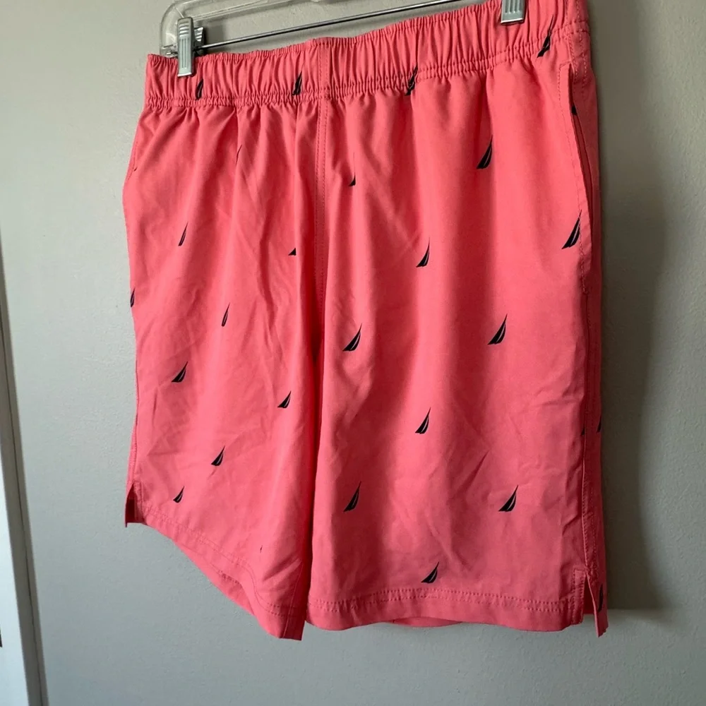 Nautica Mens Small Swim Trunks With Sailboat Print Pockets Elastic Waist Coral